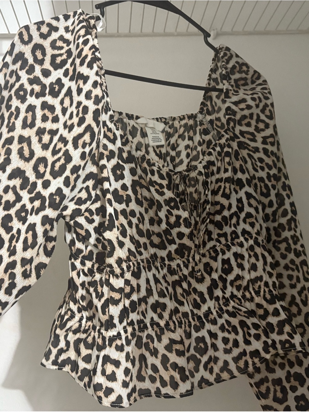 H&M Leopard Print Peasant Blouse - Beige and Black